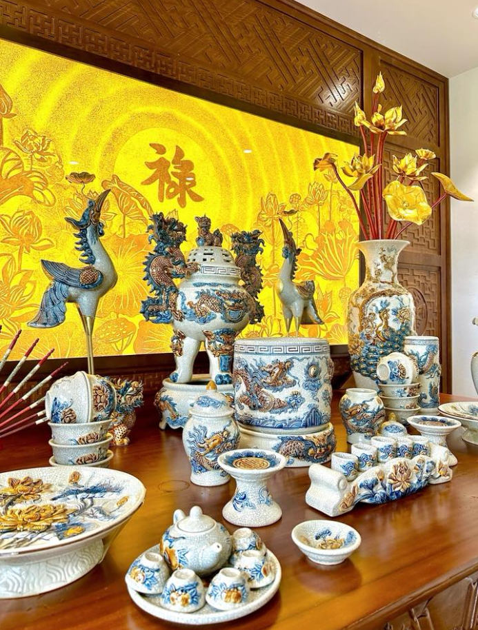 Các Chi Tiết Ý Nghĩa Bộ Đỉnh Hạc Tam Sự men rạn đắp nổi vẽ vàng 24K 54